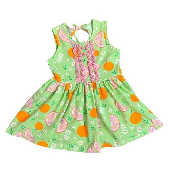 Eleanor Rose Perla Babydoll Tunic Top Sleeveless Green Oranges Daisy Size 7-8 - Picture 4 of 4